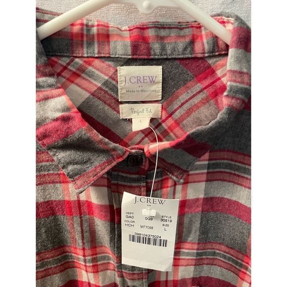 J.Crew women’s Perfect Fit size Large super soft New with tag gray pink plaid - Picture 2 of 3